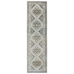 Vintage Oushak Runner with Ornate Taupe and Gray Medallions 6