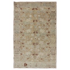 Turkish Vintage Hand Knotted Oushak Rug with All-Over Floral Design