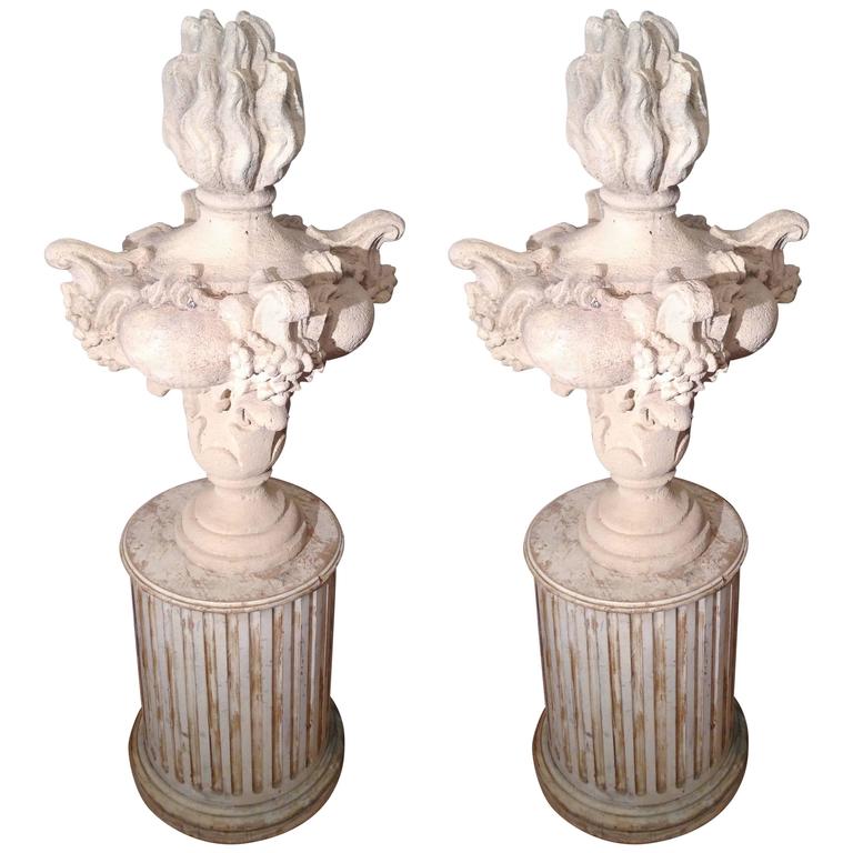 Pair of Antique Flame Finials at 1stDibs