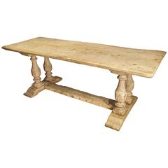Antique French Farm Table with Baluster Legs, Bleached Oak, circa 1880