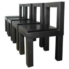 Set of Four Gunmetal Grey Steel Modern Industrial Dining Chairs