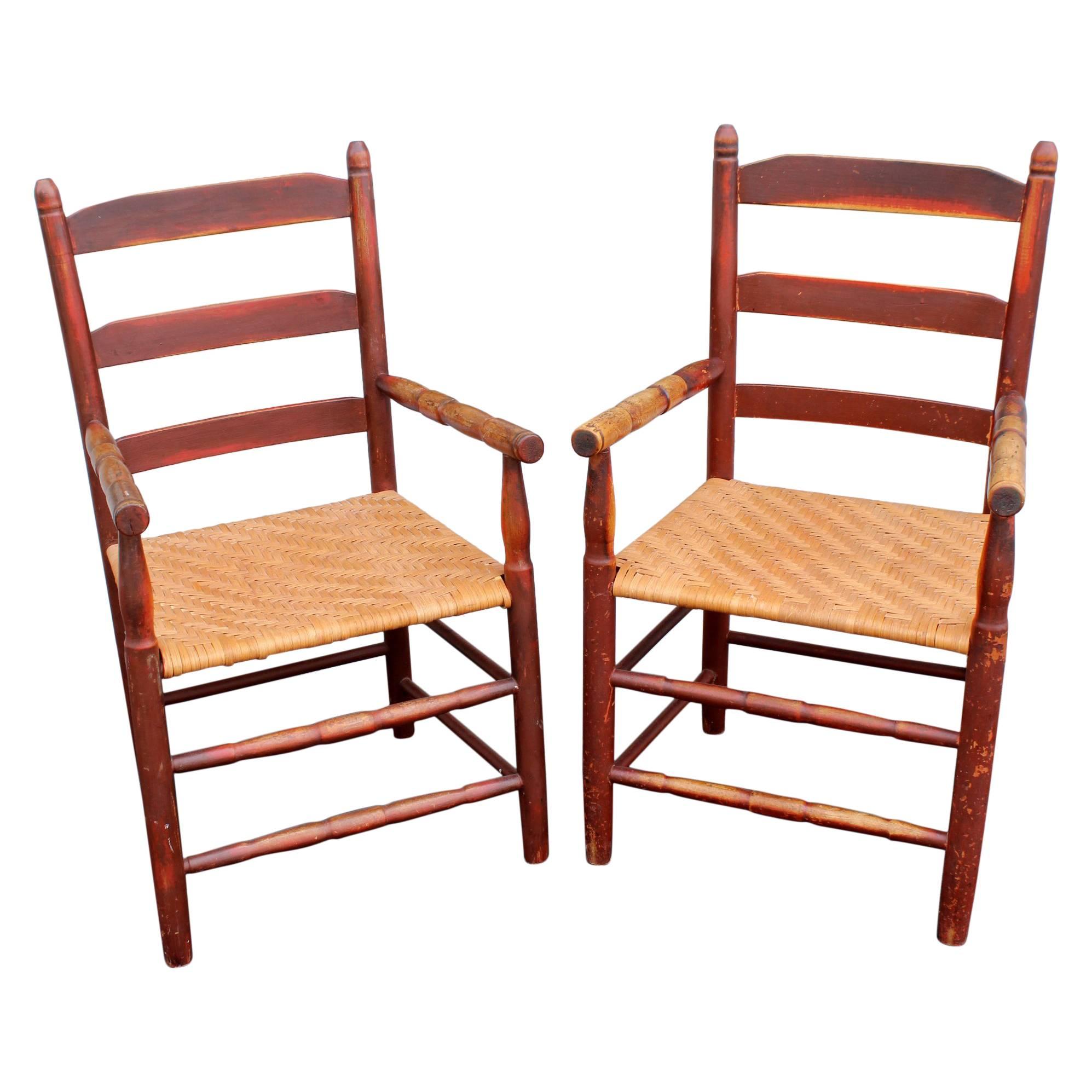 Pair of 19th Century Ladder Back Armchairs with Split Ash Seats