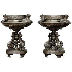 Pair 19th Century Bronze Mantel Urns