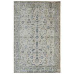 Neutral Vintage Turkish Oushak Rug with Floral Pattern