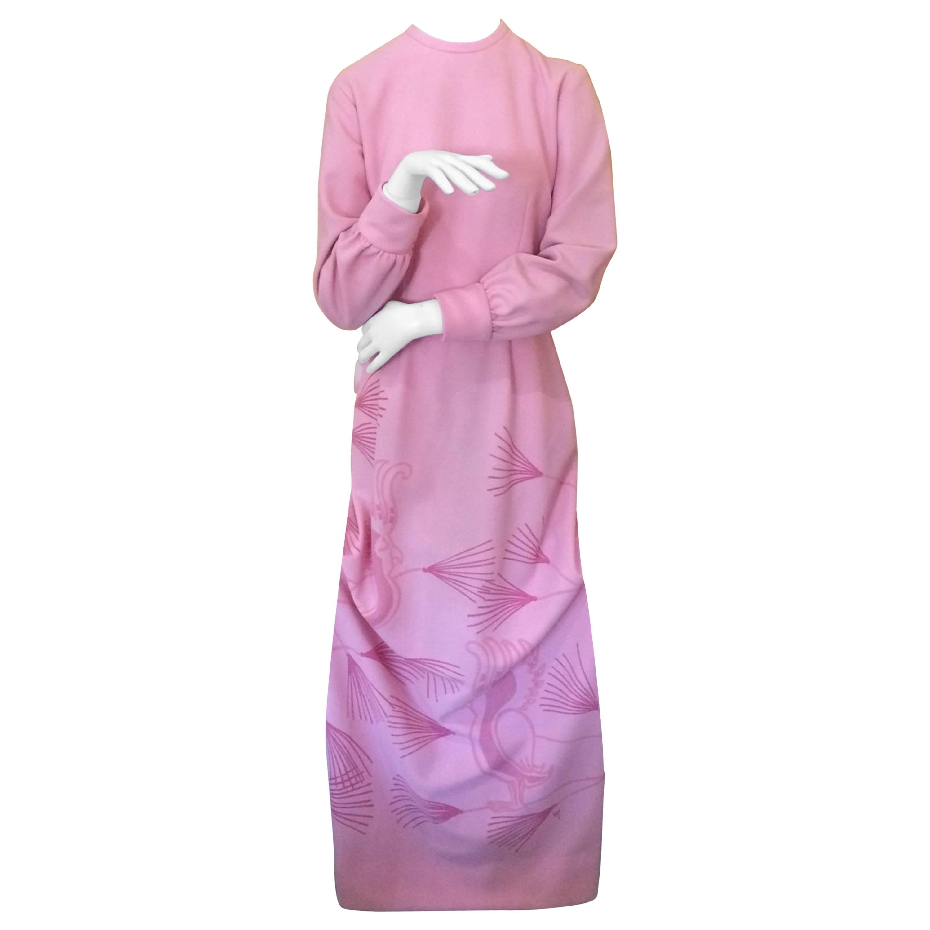 Vintage Pink Champagne "the Vested Gentress" Novelty Cockatoo Dress For Sale