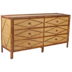 Faux Bamboo and Grass Cloth Six-Drawer Chest