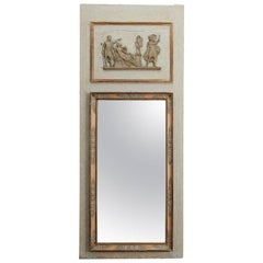 Trumeau Mirror with Antique White and Gilded Finish, circa 1920s