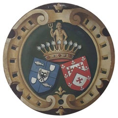Antique 19th Century Hand-Painted Family Crest Plaque