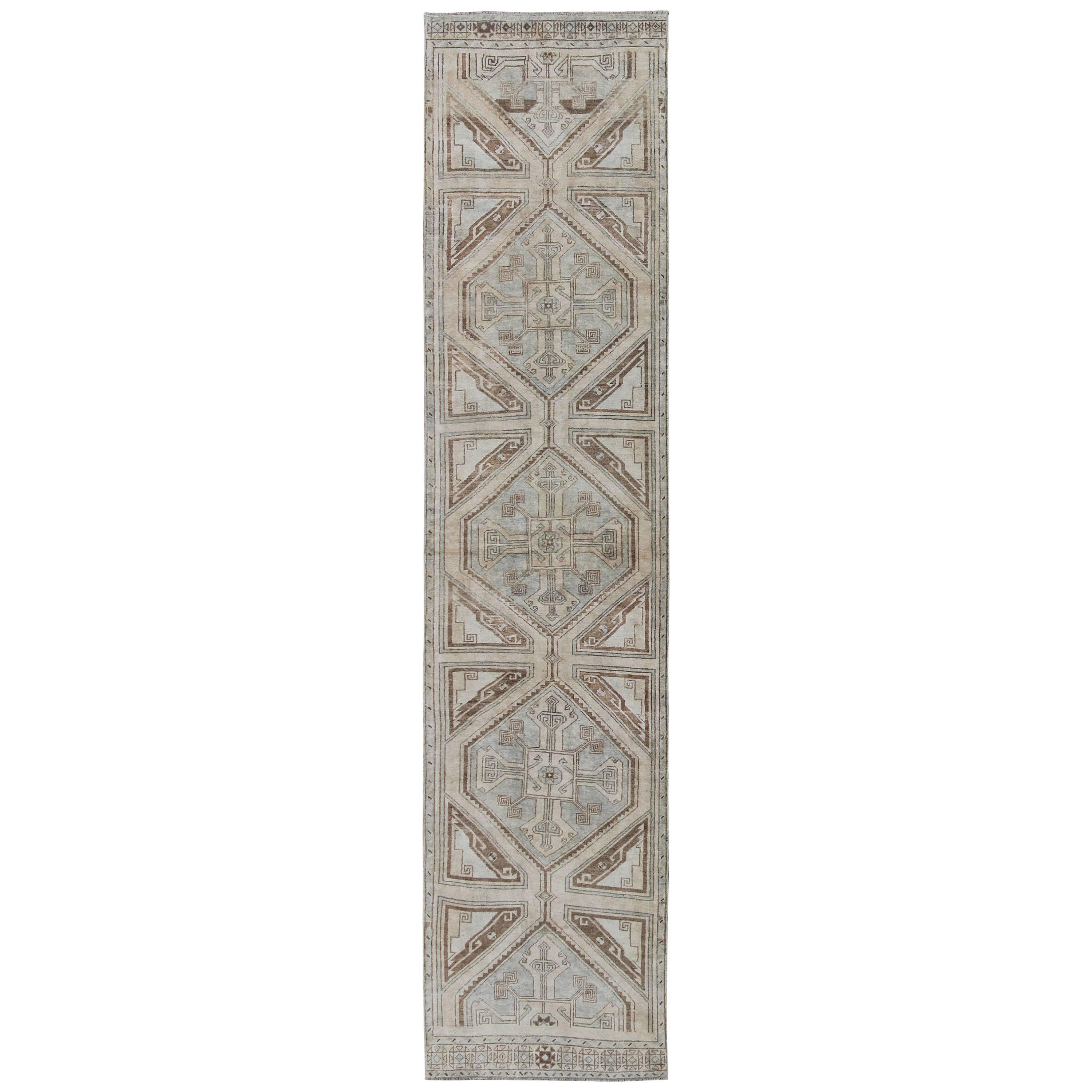 Vintage Turkish Oushak Runner with Ornate Cross Medallions