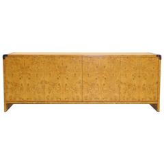 Milo Baughman Burl Wood Credenza with Chrome Trim, Excellent 11