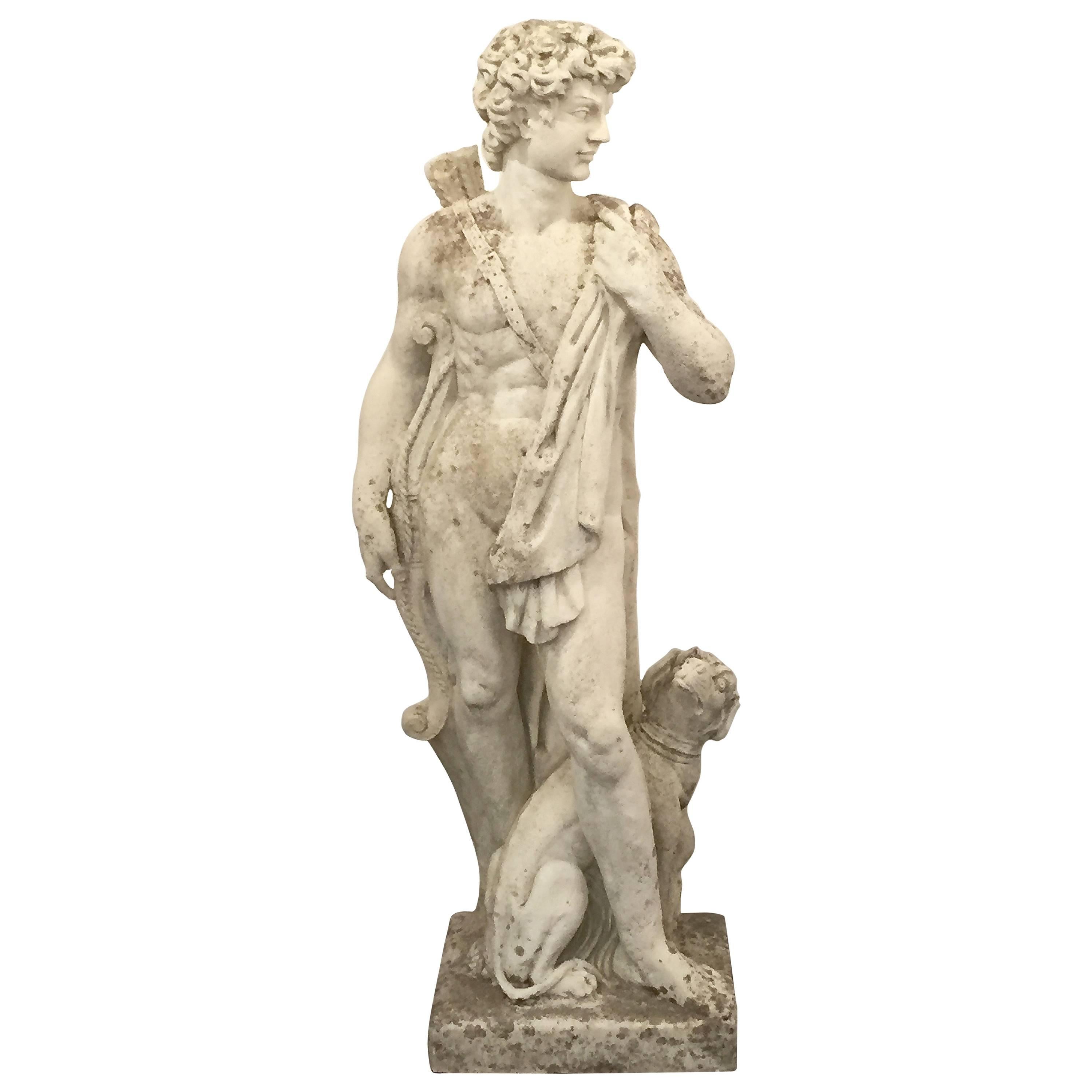Large English Garden Stone Statue of Apollo with Dog