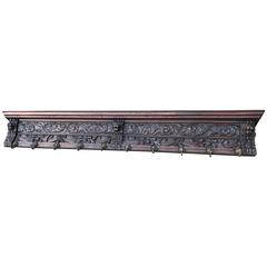 Large late18th Century Carved Oak and Cast Bronze Lion Wall Coat Rack
