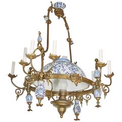 Eleven-Light Pewter Delftware Chandelier 4