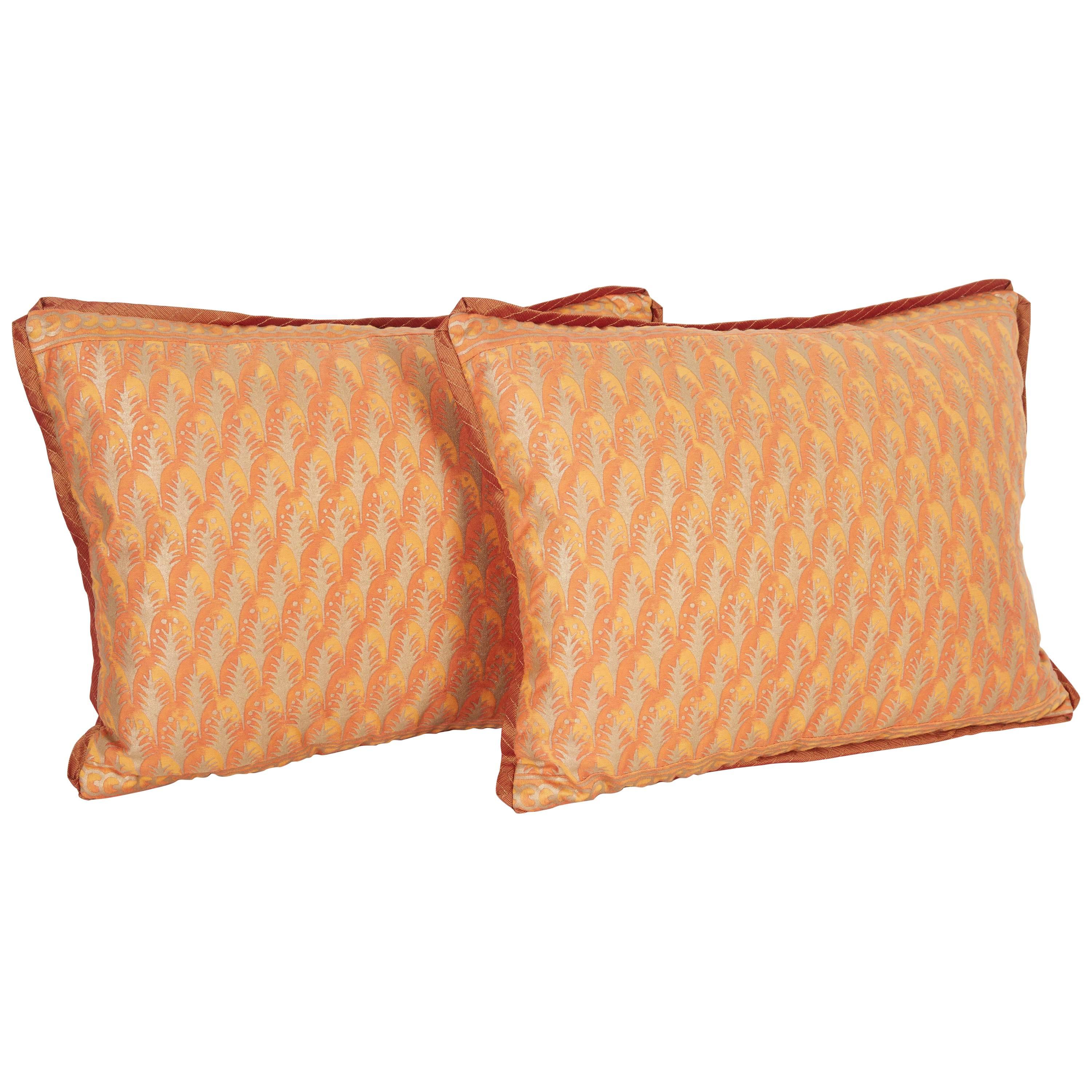 A Pair of Fortuny Fabric Lumbar Cushions in the Puimette Pattern