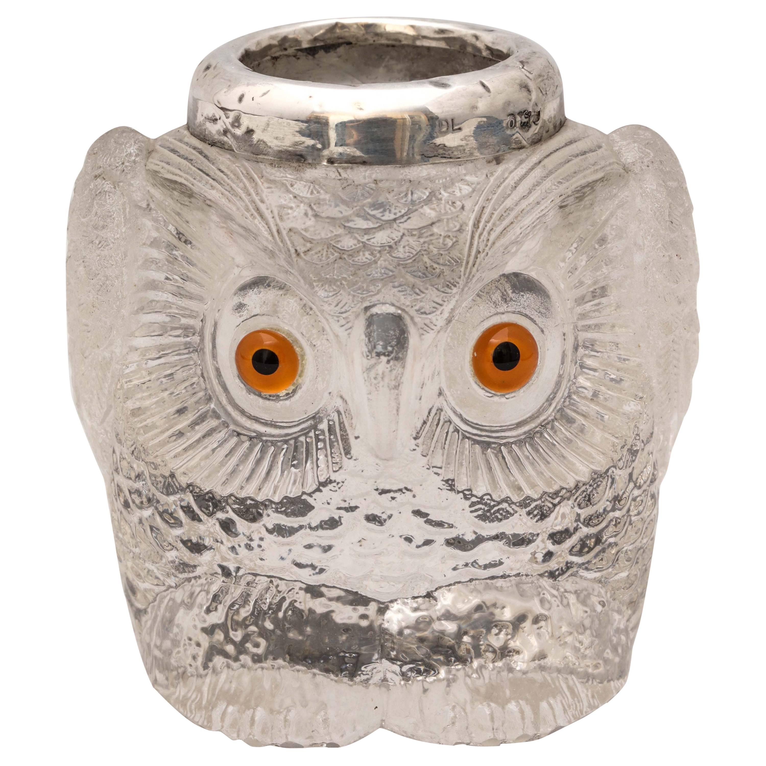 Rare and Unusual Edwardian Sterling Silver Mounted Owl-Form Match Striker