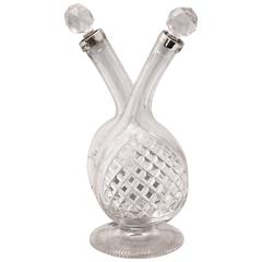 Antique Edwardian Sterling Silver-Mounted Cut Crystal Double Liqueur/Cruet Bottle