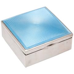 Art Deco Sterling Silver and Blue Guilloche Enamel Table Box