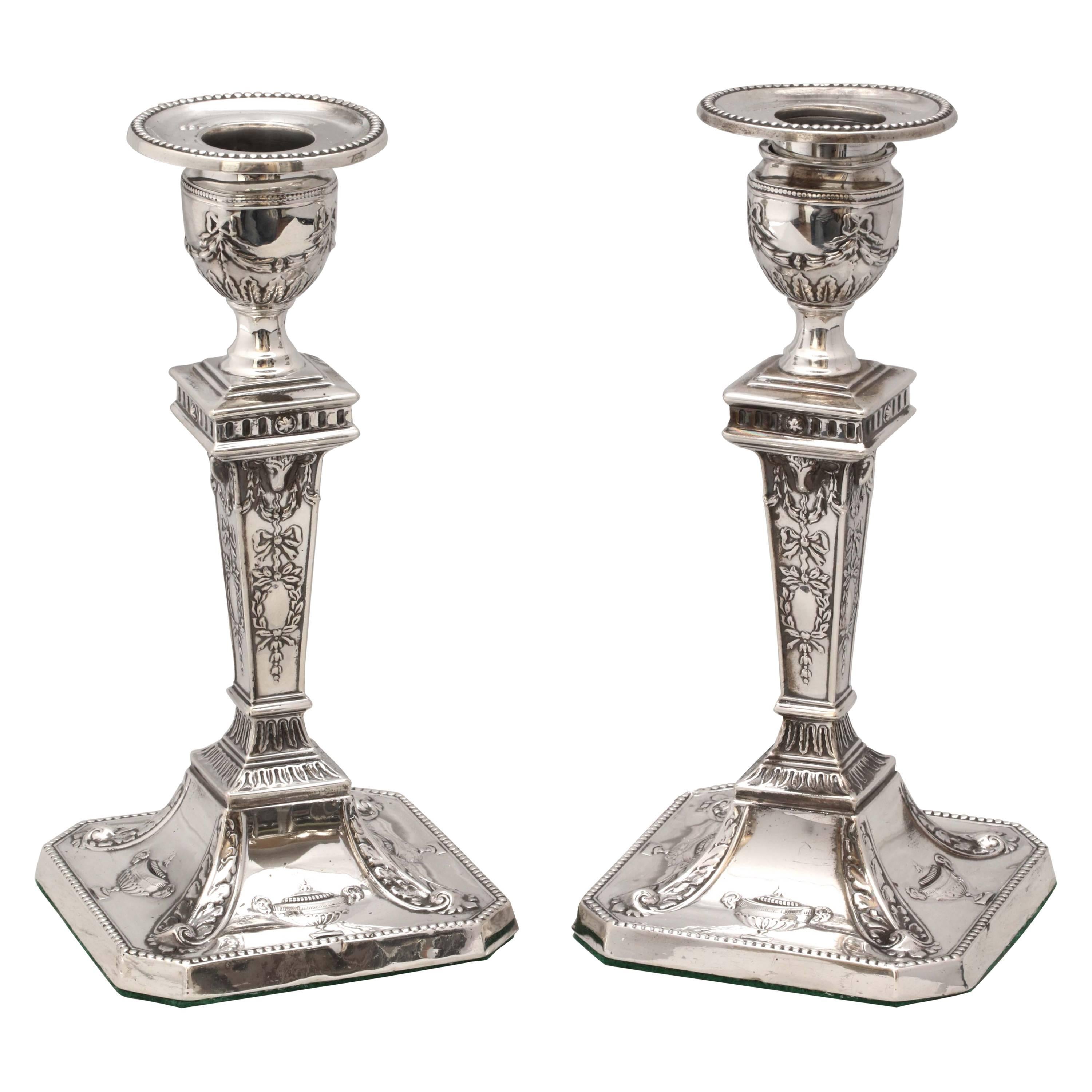 Pair of Edwardian Sterling Silver Adams Style Candlesticks
