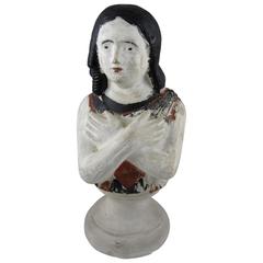 19th Century Pennsylvania Chalkware Pedestal Figure of a Girl 1