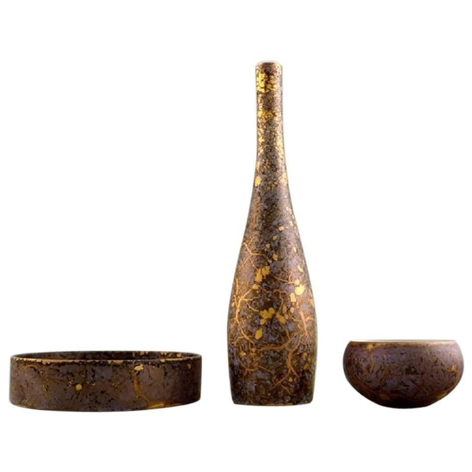 Rosenthal Studio Line, H. Dressler Porcelain Vase and Two Bowls in Gold