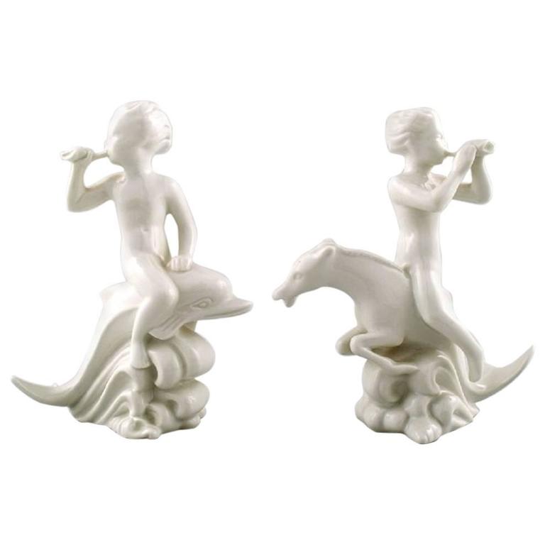 Two Harald Salomon for Rörstrand, Blanc De Chine or White Glazed Faun  Figurines at 1stDibs