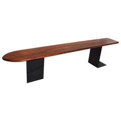 Custom California Studio Walnut and Steel "Surfboard" Bench 12
