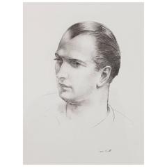 "Man's Portrait, Three Quarters View," Powerful Drawing by Leon Kroll