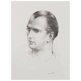 "Man's Portrait, Three Quarters View, " Powerful Drawing by Leon Kroll