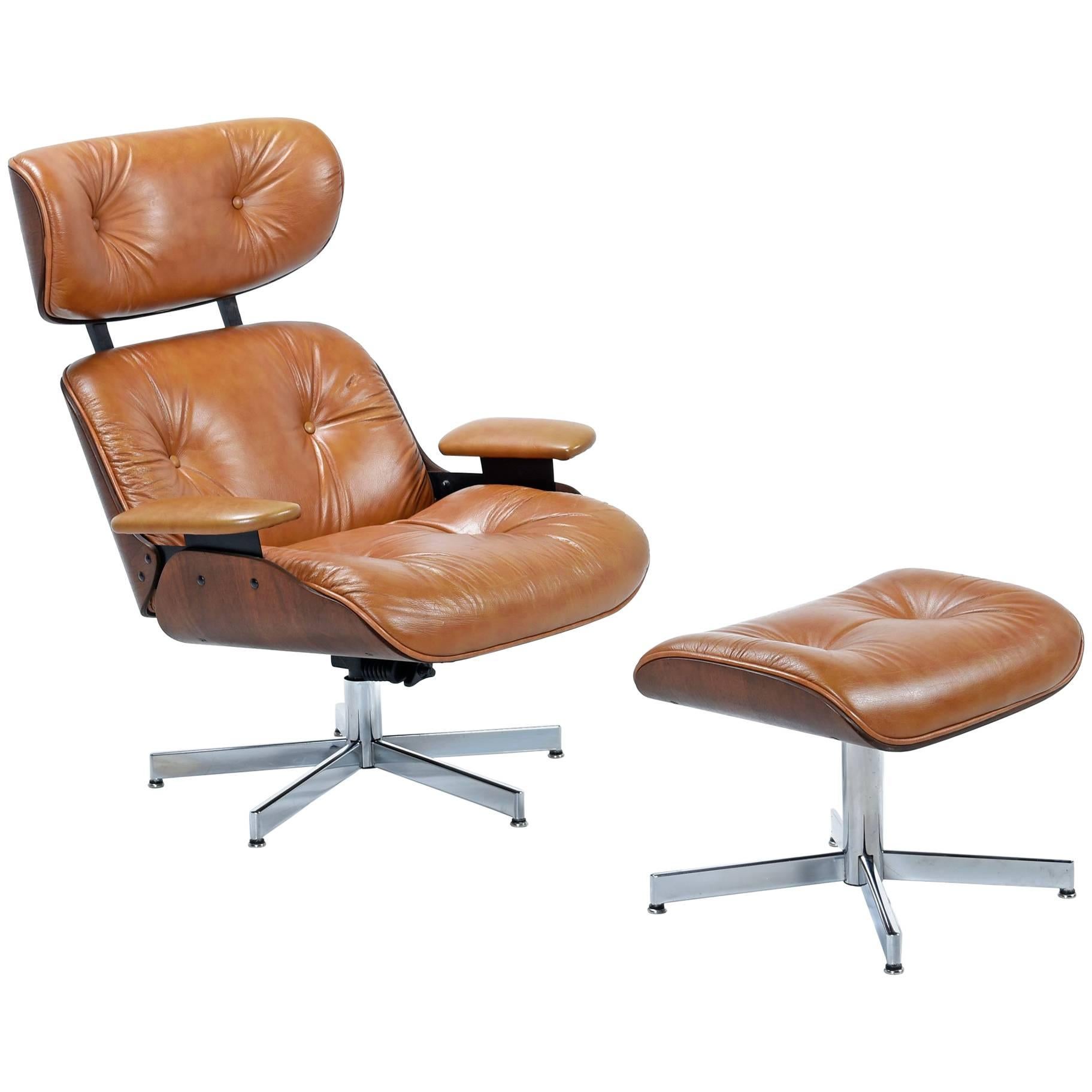 Mid-Century Modern Eames Style Lounge Chair and Ottoman
