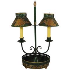 19th French Tole Green and Gold Two-Arms Bouillotte Lamp