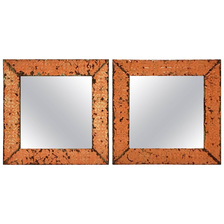 A Pair Of Antique Copper Ceiling Tile Framed MirrorsNew York City For