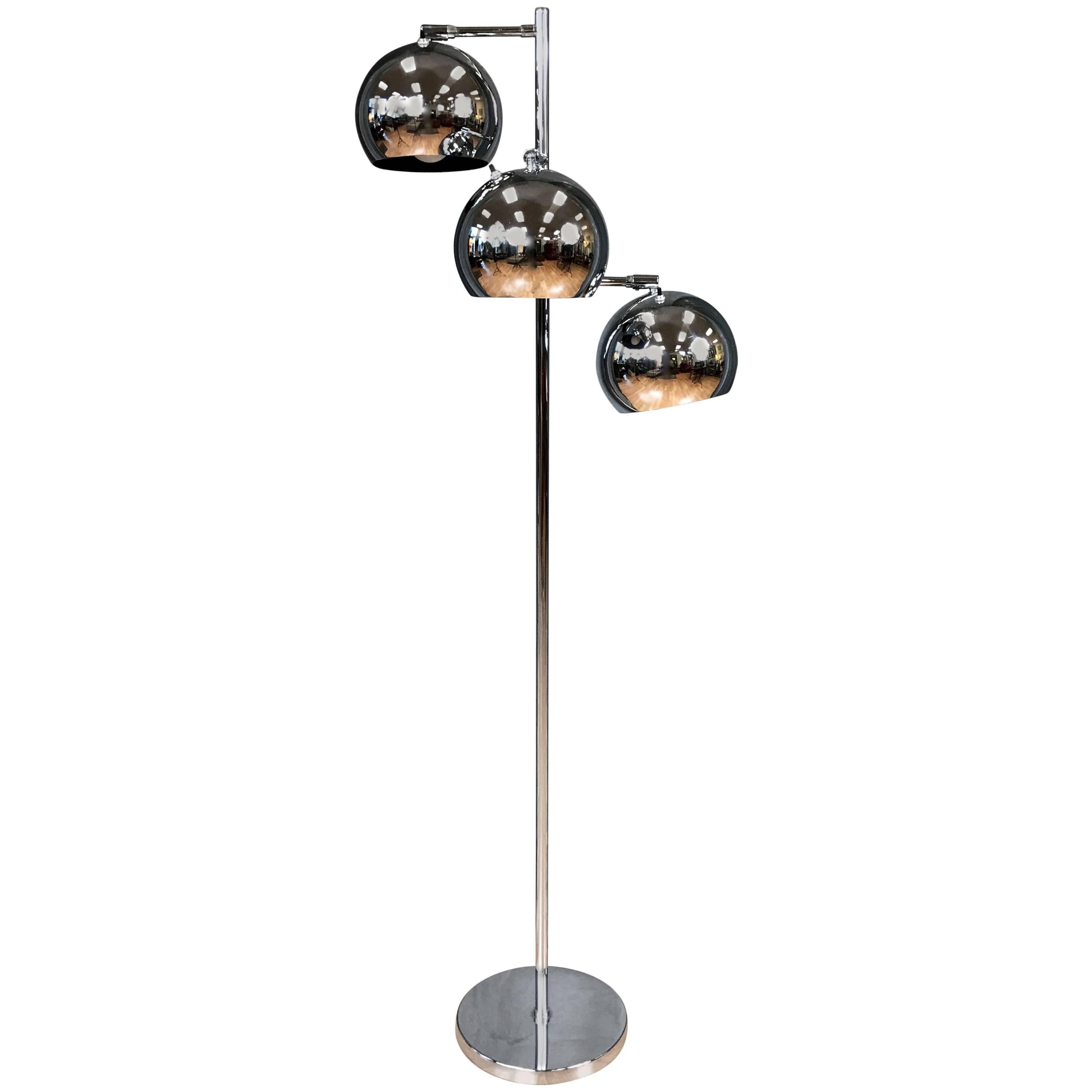 Koch & Lowy OMI Three-Globe Chrome Floor Lamp