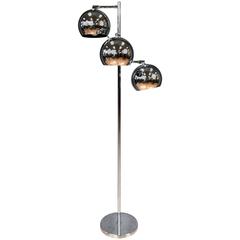Retro Koch & Lowy OMI Three-Globe Chrome Floor Lamp
