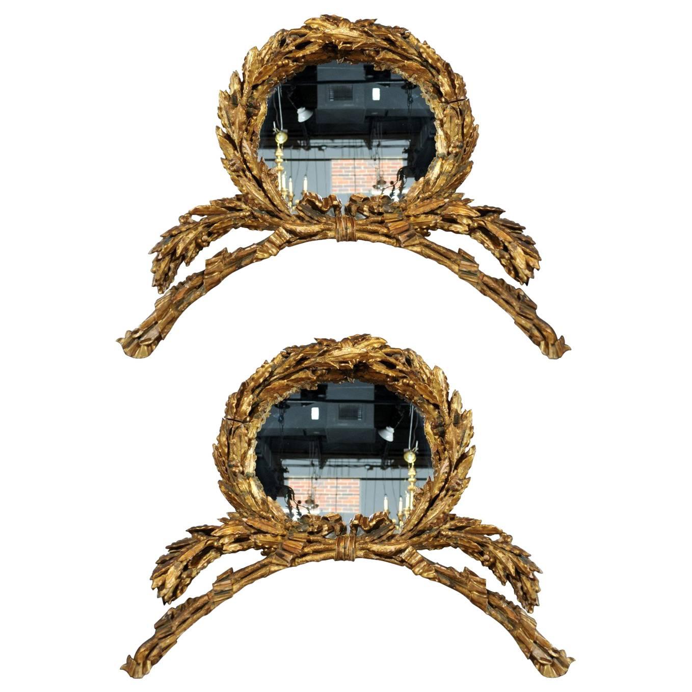 Pair of Italian Gilt Laurel Wreath Mirrors, circa 1800