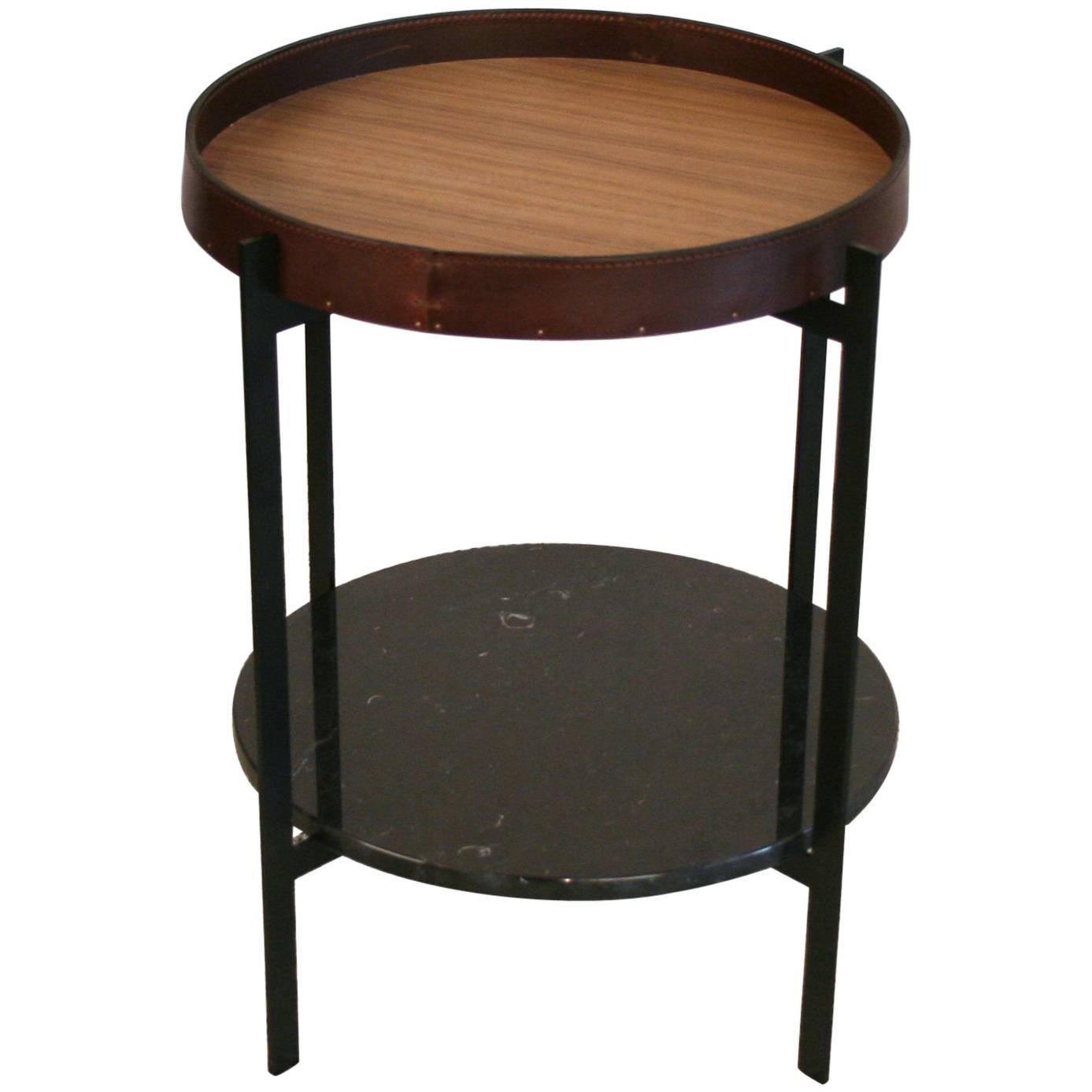 Deck Table with Walnut Andleather Tray and Black Marble by OX Denmarq For Sale