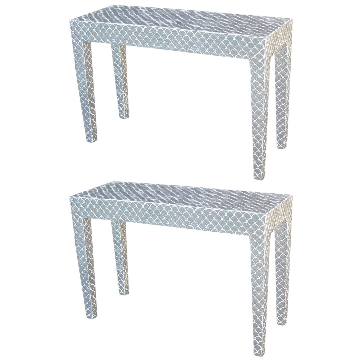 Pair of Scallop Mirrored Consoles