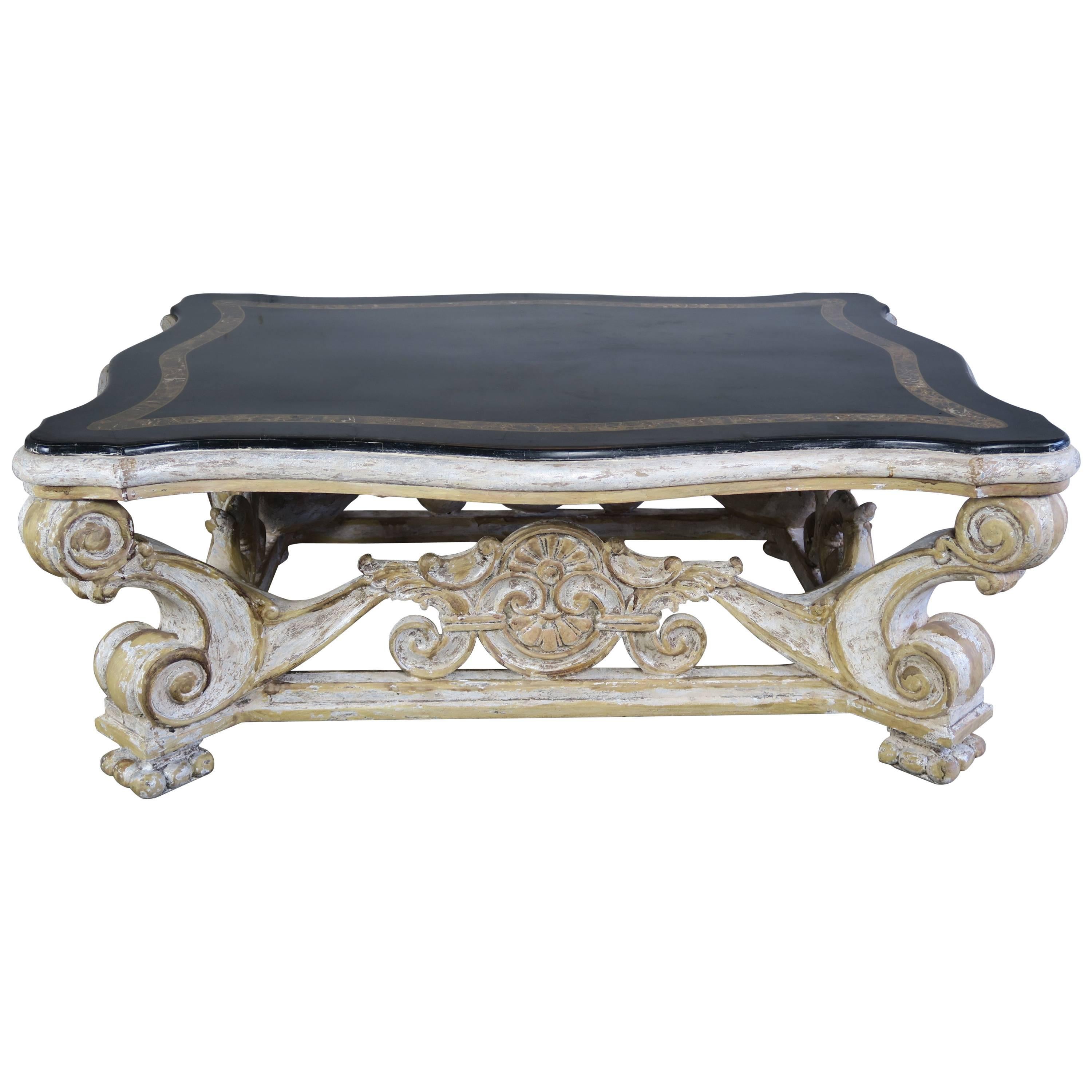 Italian Painted Coffee Table with Travertine Top