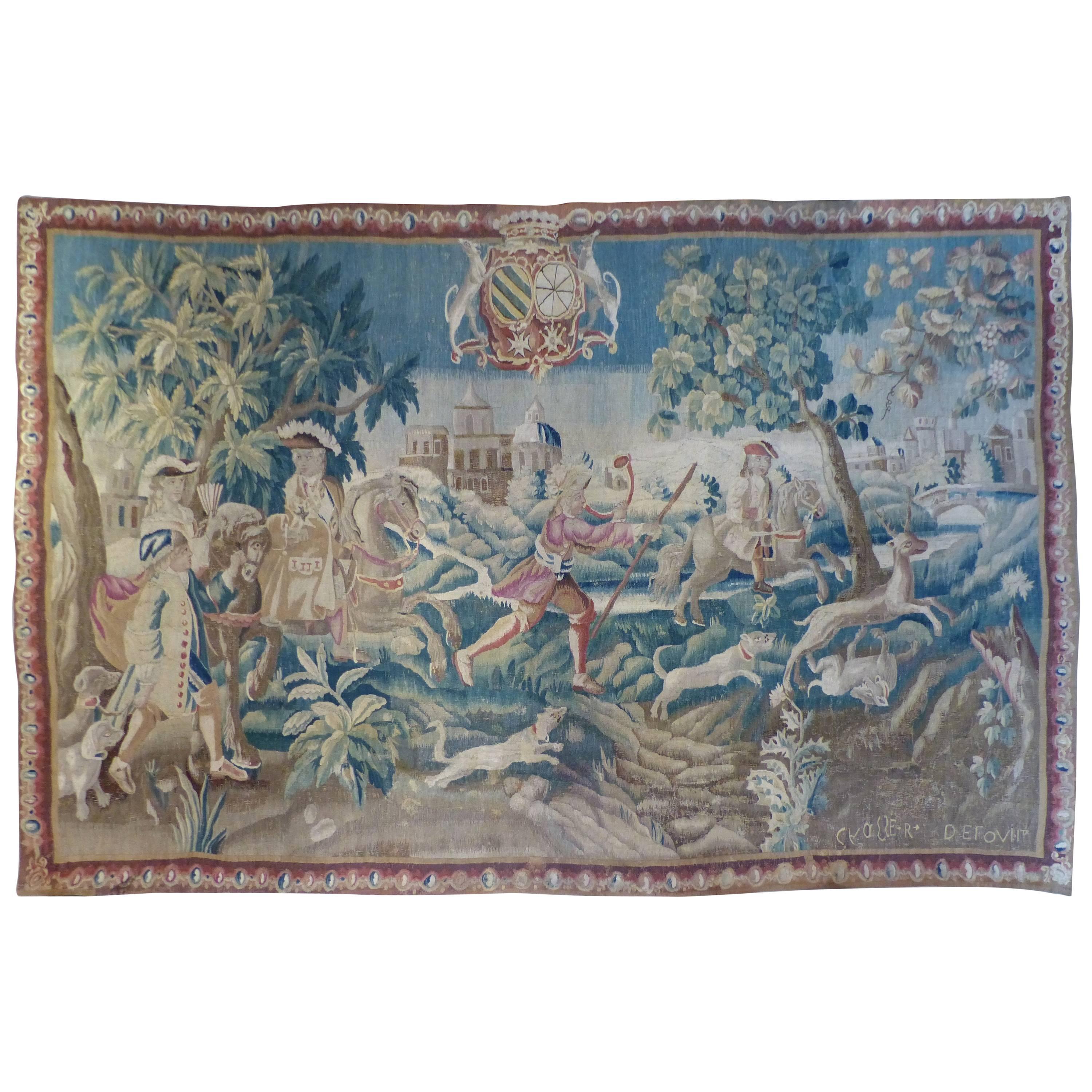 French, 18th Century, Tapestry with Blason For Sale