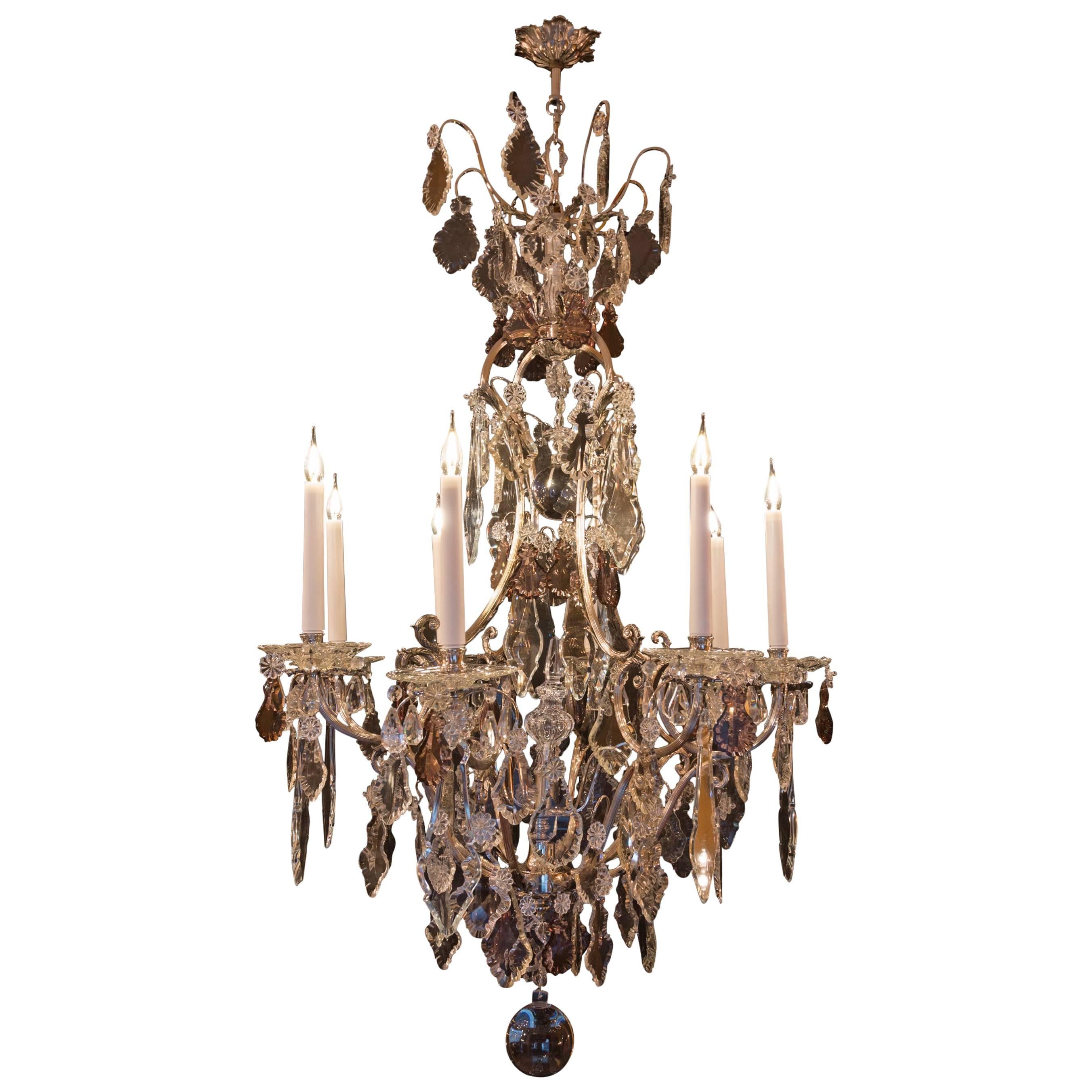 French Mid-20 Century, Louis XV Style, Silverplate and Boheme Crystal Chandelier