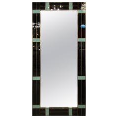 Monumental Mirror with Light Green and Black Venetian Glass Frame, circa 1980