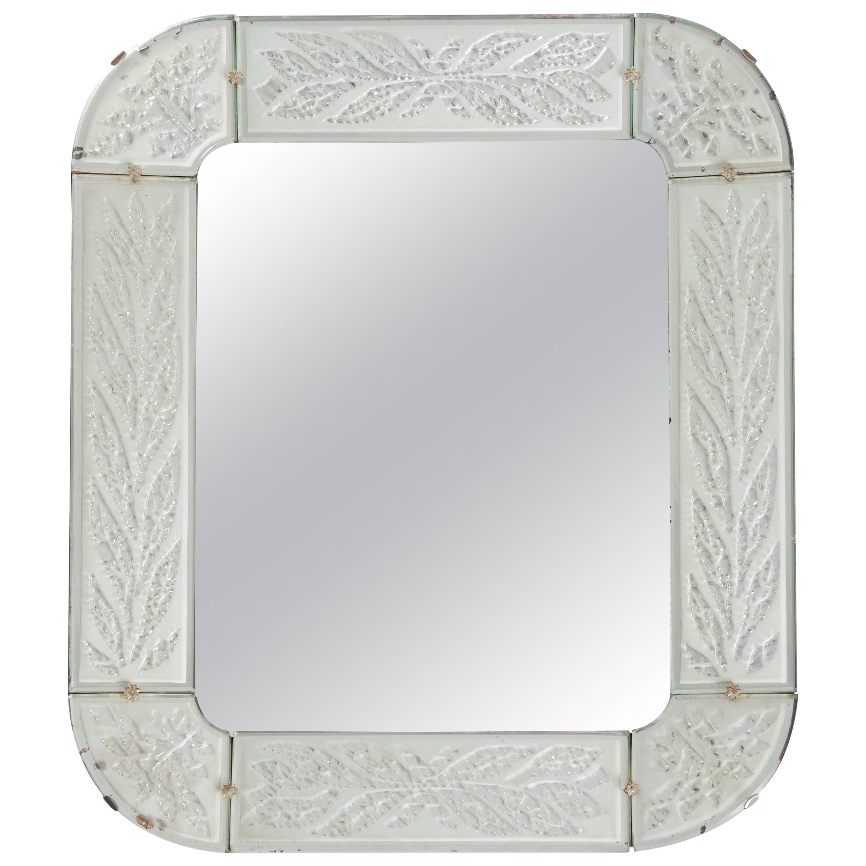Swedish Art Déco Mirror, Fine Engraving with stylized Leaves 1930s For Sale