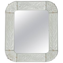 Swedish Art Déco Mirror, Fine Engraving with stylized Leaves 1930s