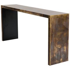Gracile Console Table, Bronze Veneer with Extraordinary Patina, Italy 1970s