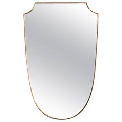 Mirror in the Shape of a Shield with Brass Frame, circa 1960