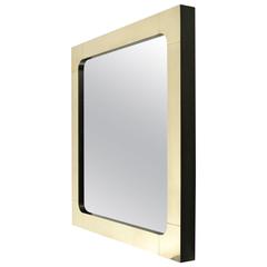 1970s Square Brass and Blackened Wood Mirror