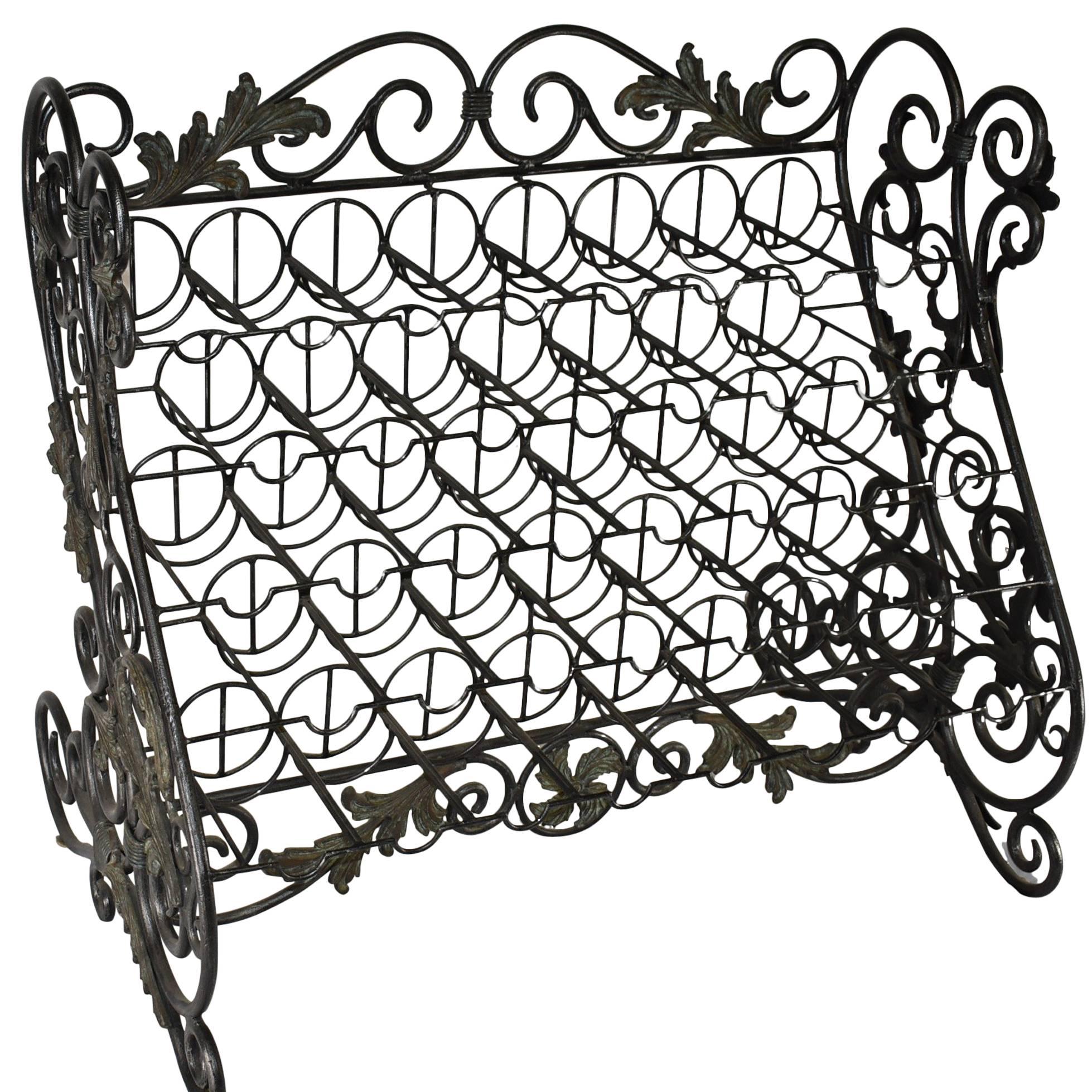 38 Bottle Iron Wine Rack in Verdigris Patina by Maitland-Smith For Sale