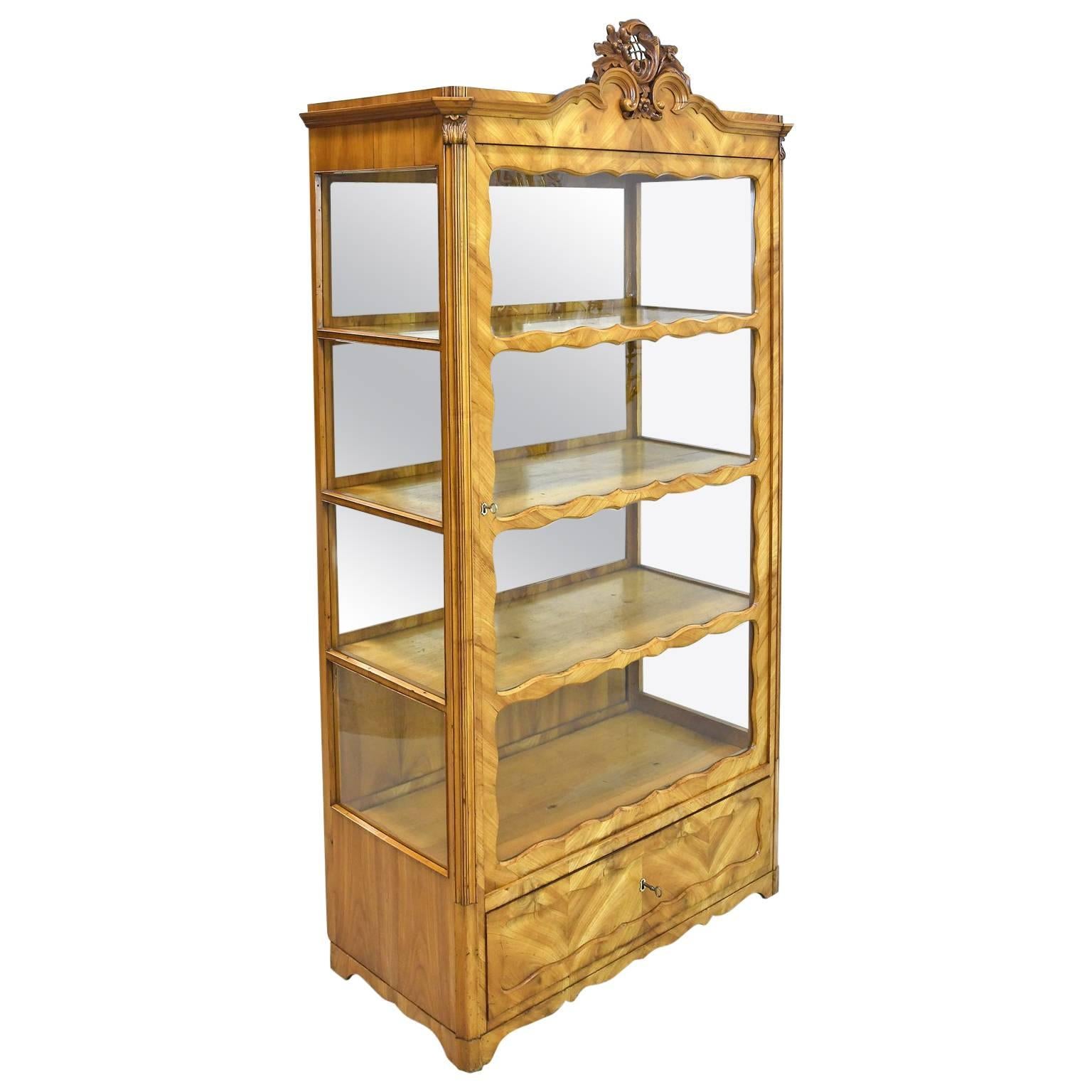 Antique Late Biedermeier or Louis Philippe Display Cabinet in Cherrywood