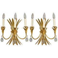 Pair of Italian Neoclassic Style Three-Arm Brass Wall Sconces