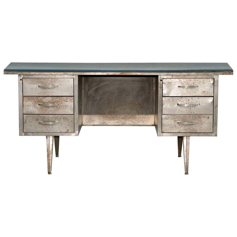 Vintage Riveted Pedestal Desk For Sale at 1stDibs