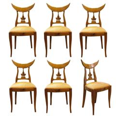Set of Six Tuscan Directory Chairs in Solid Walnut with Sickle Moon Shaped Back